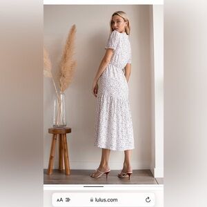 Lulu’s Flourish With Me White Floral Print Tiered Midi Dress
